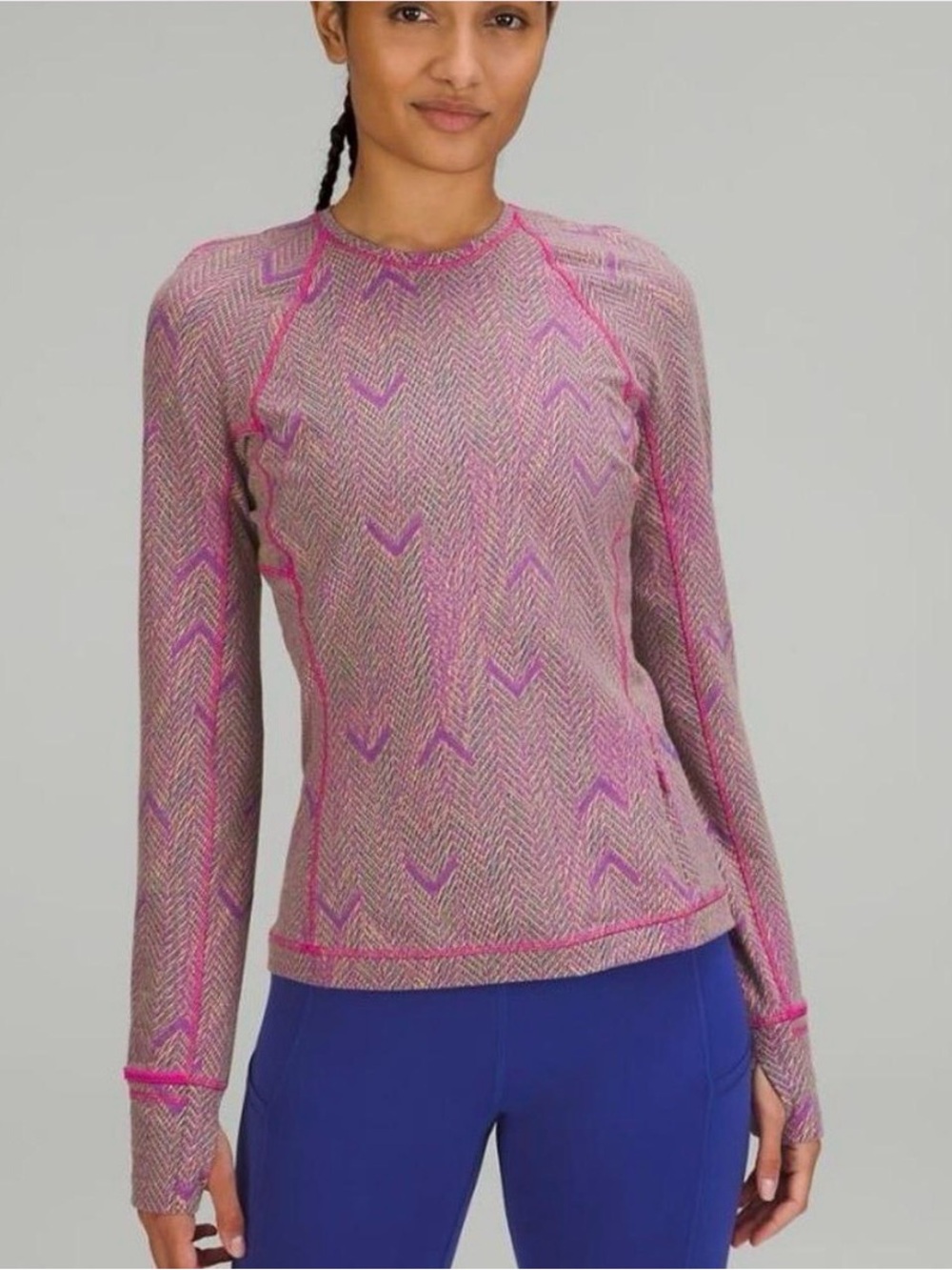 Lululemon Swiftly Tech Long Sleeve Crew Shirt Chevron Knit Purple Yellow Size 6